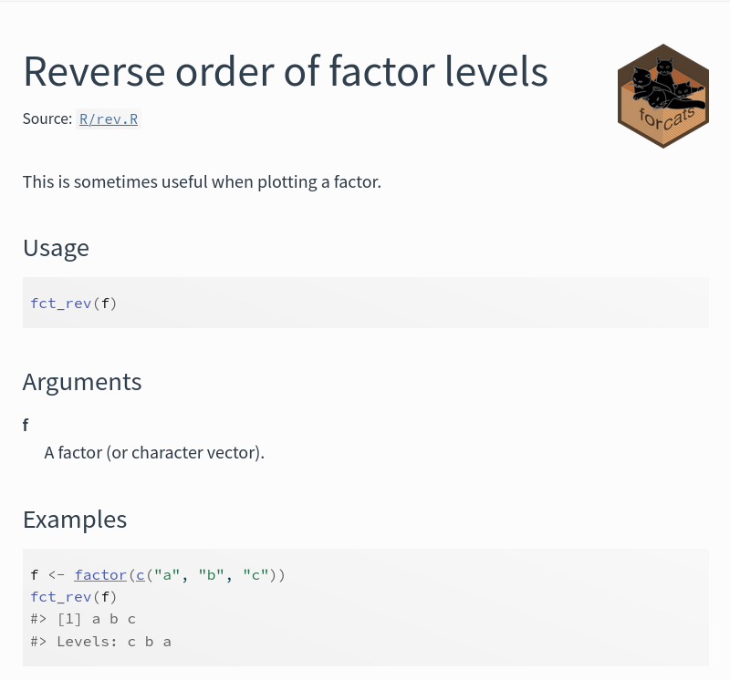 Screenshot of online function documentation