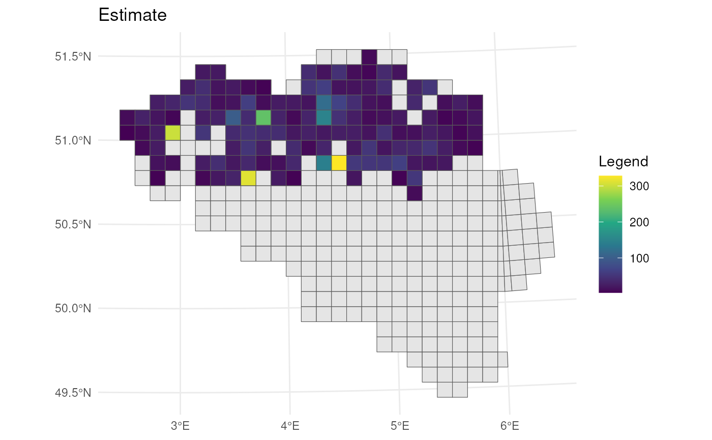 Estimates for mean number of occurrences per grid cell.