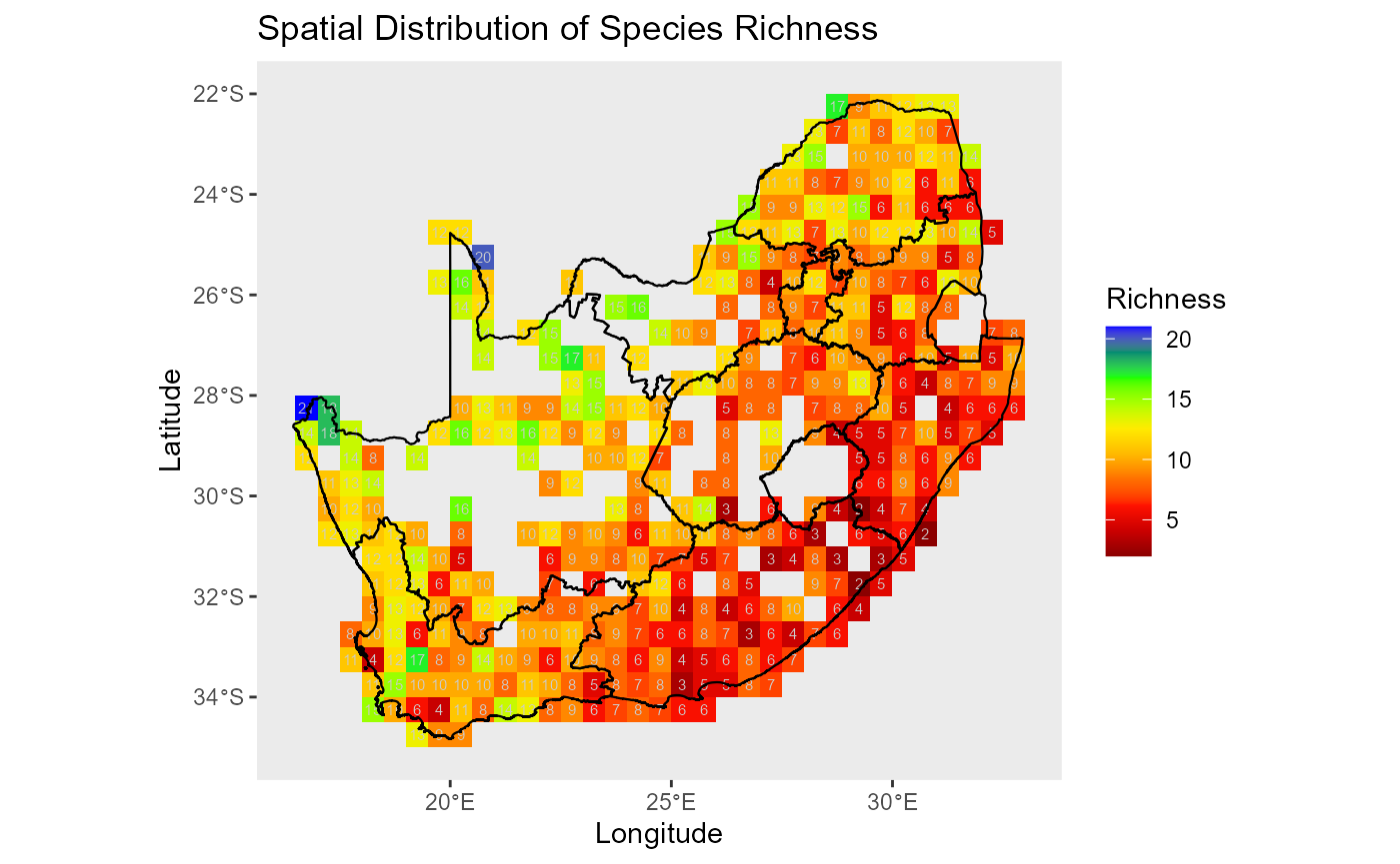 Spatial distribution of species richness