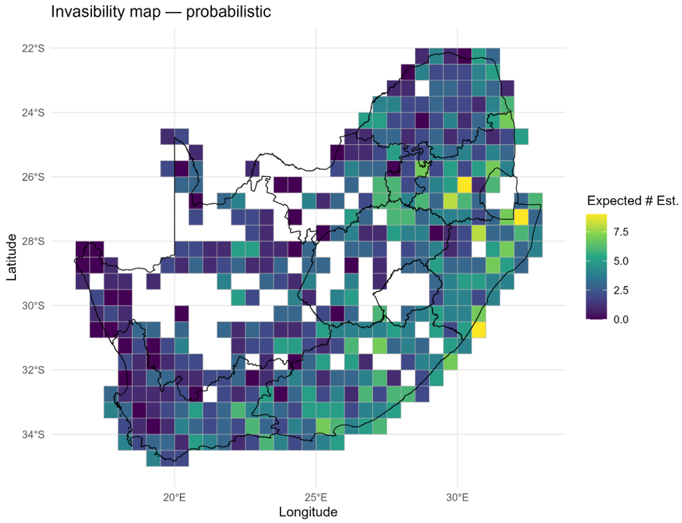 Invasibility map: spatial variation in community openness to invasion.